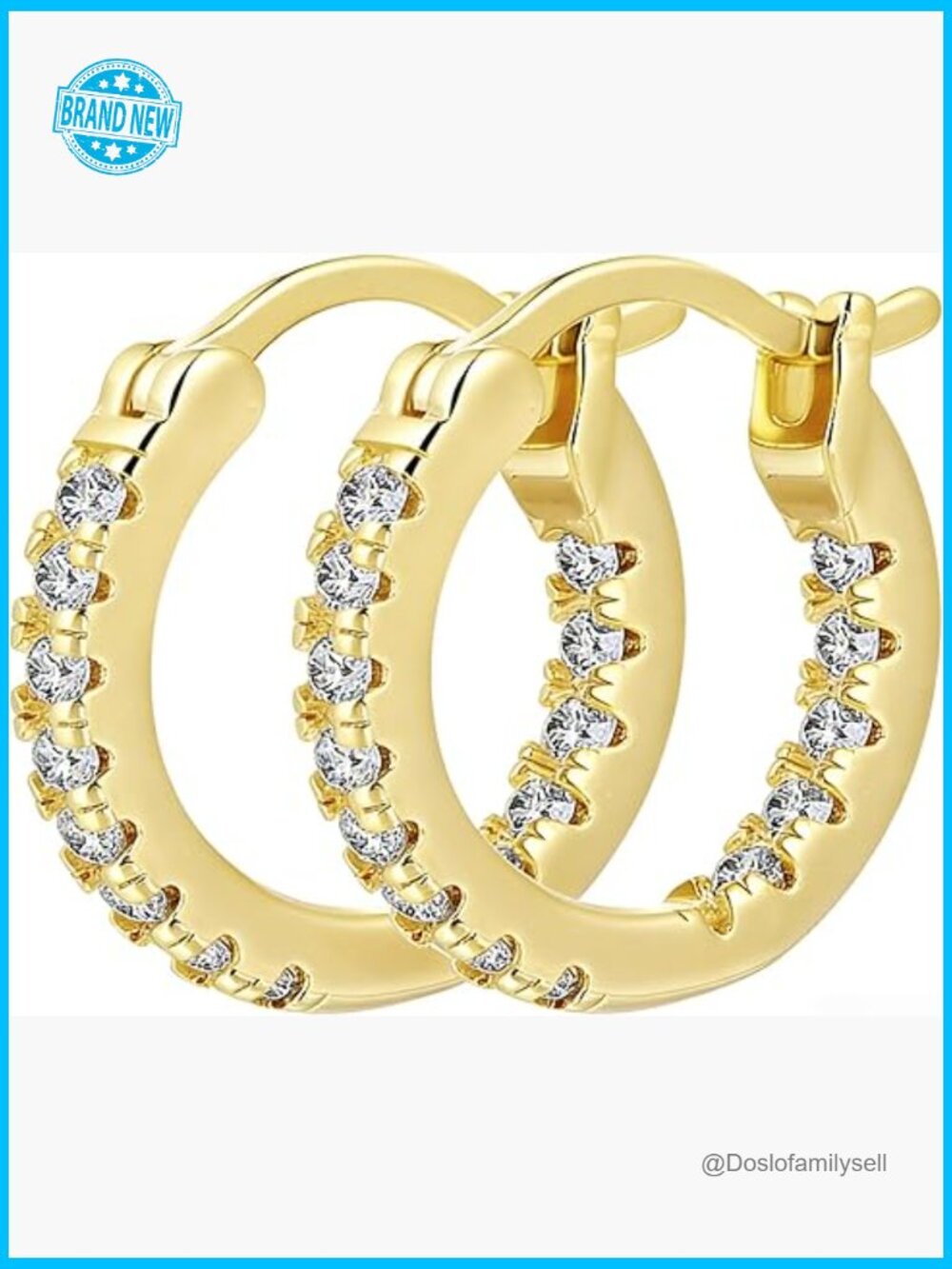 14k Yellow Gold Hoop Earrings With Cubic Zirconia Hypoallergenic Elegant Minimal